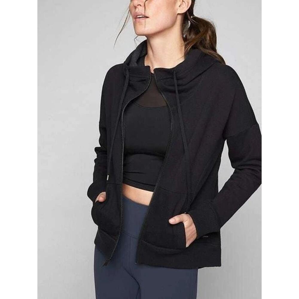 Athleta Go-To Full Zip Long Sleeve Hoodie Sweatshirt Black Size XS